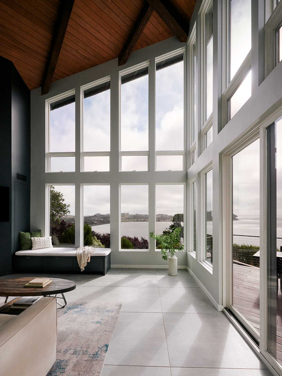 Large Marvin Ultimate Polygonal Specialty Shape windows in a bayfront home in San Rafael, CA.