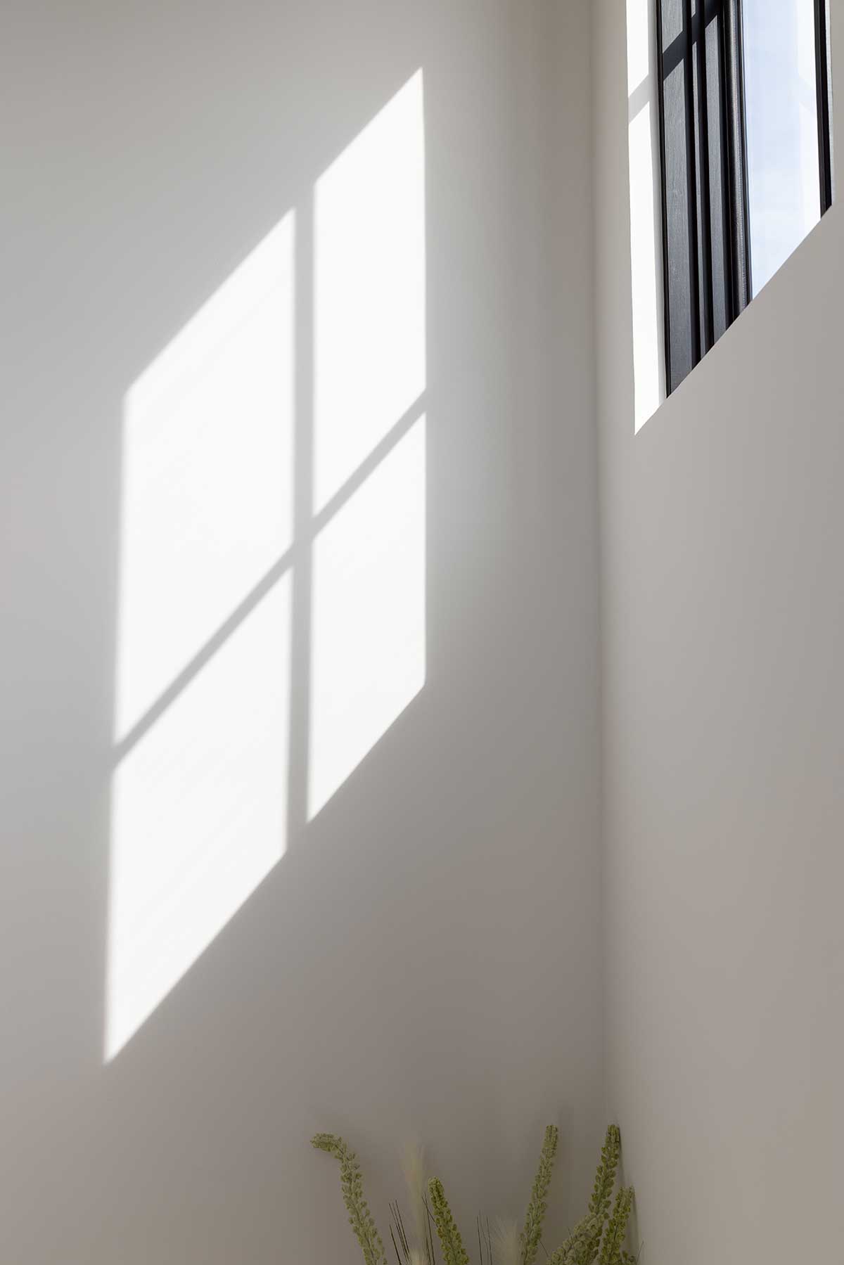 A Marvin Elevate Casement window casting a shadow on a wall.
