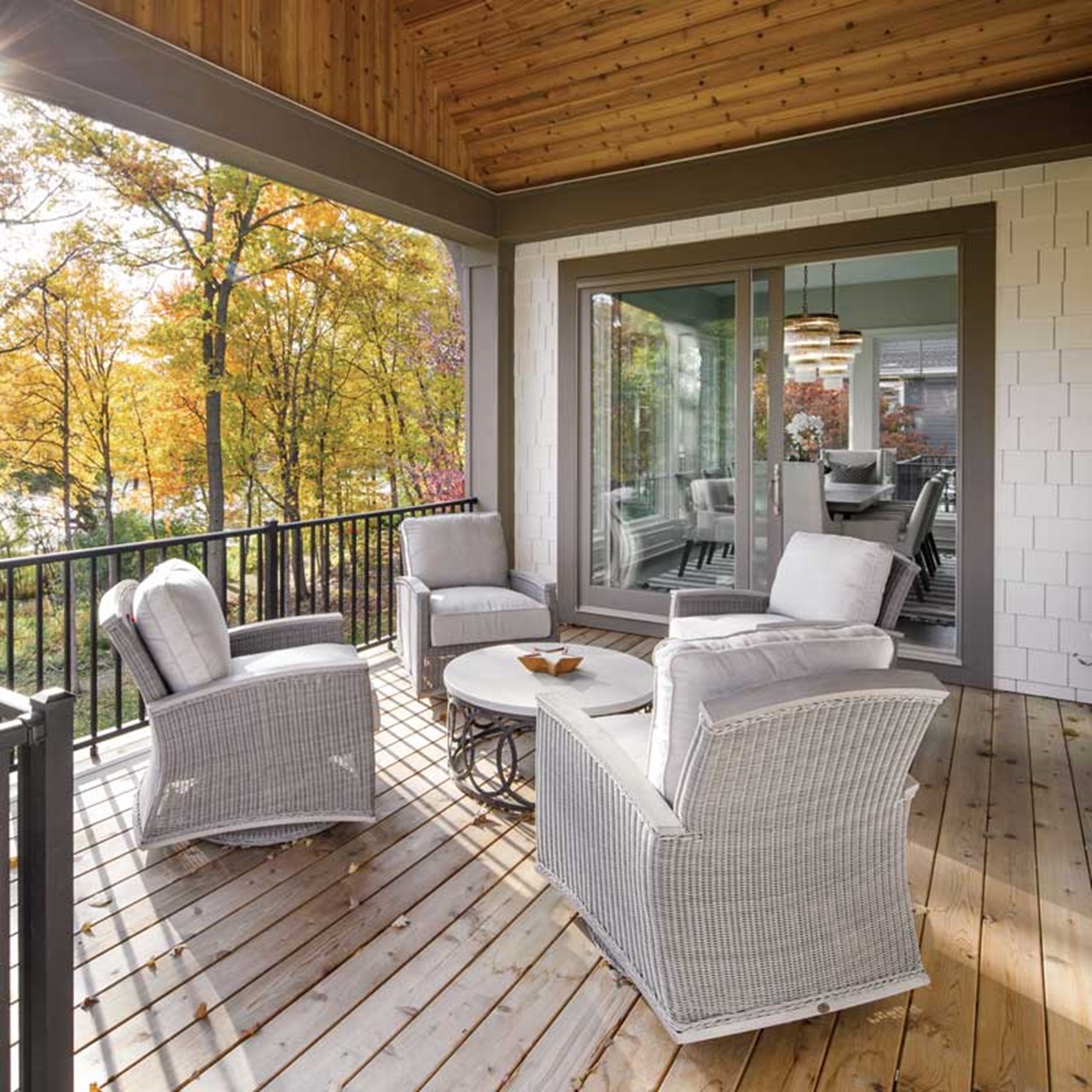 Patio in the fall with elevate sliding french door